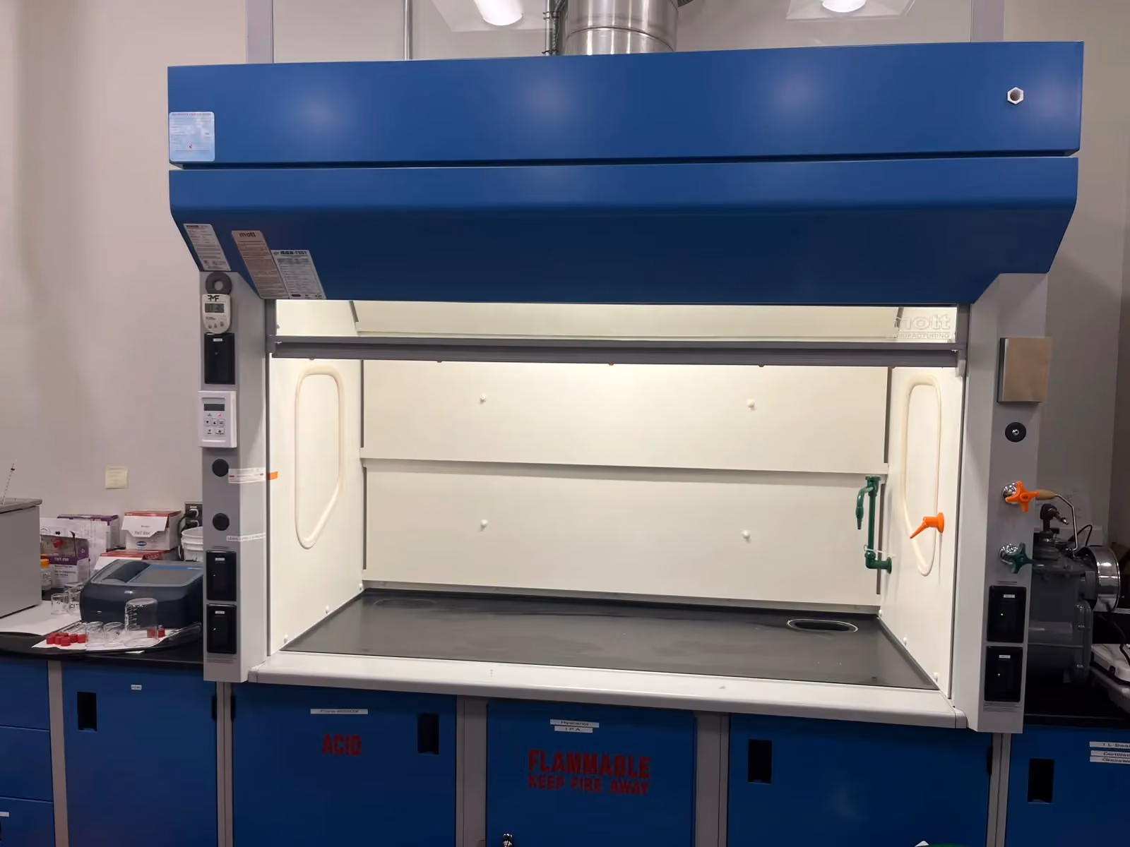 Laboratory fume hood ready for performance testing and certification