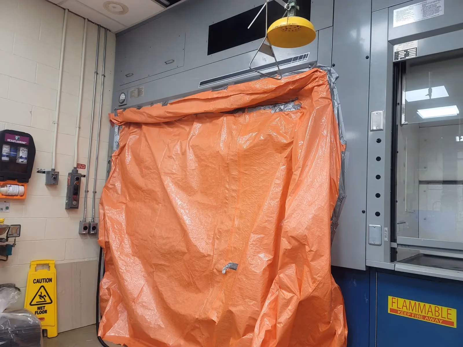 Laboratory fume hood isolated for decommissioning